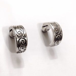 BRIGHTON Silver Half Hoop Embossed Post Earrings